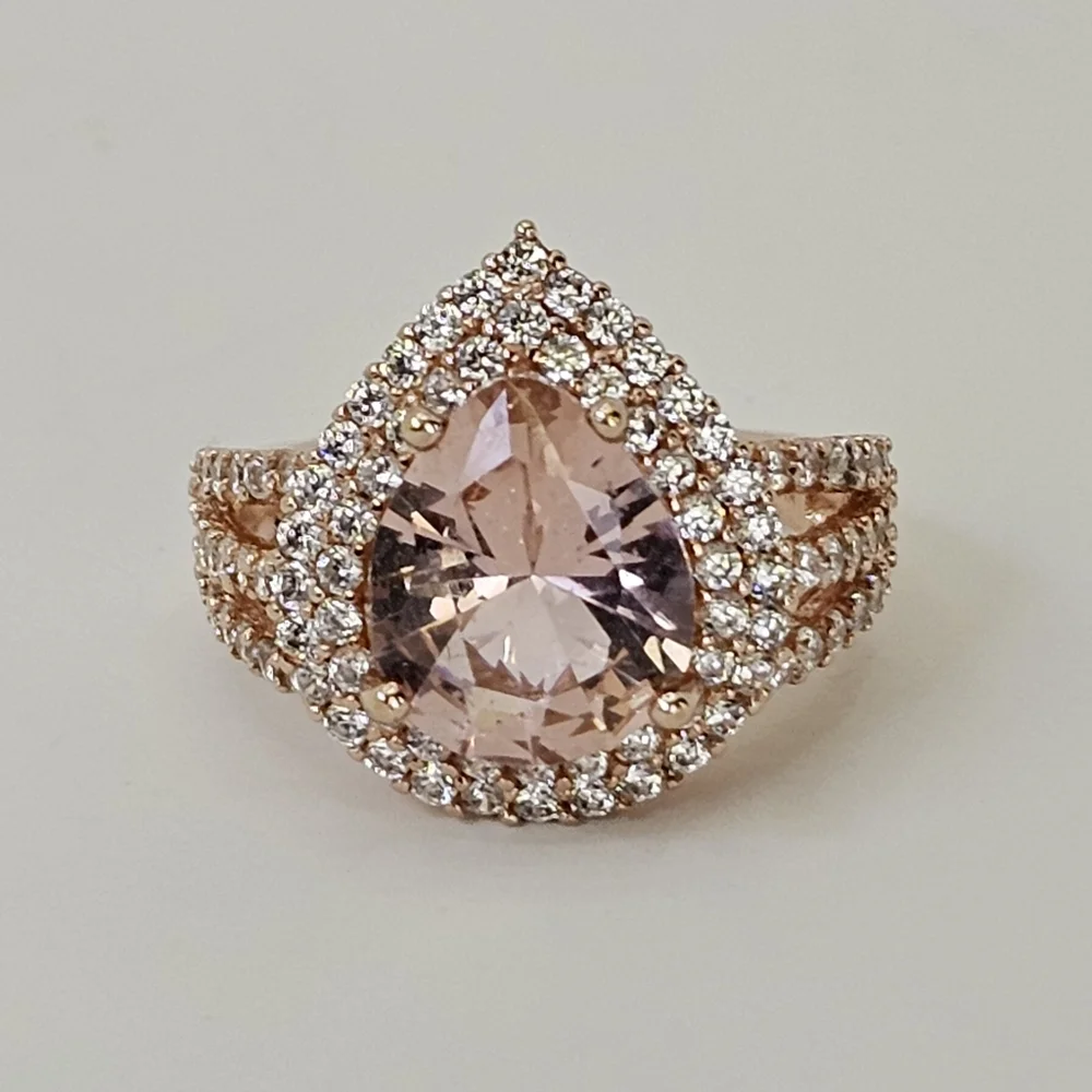 Genuine Morganite & White Zircon Sterling Silver With 18k Rose Gold Overlay Sz 7 - Picture 7 of 12